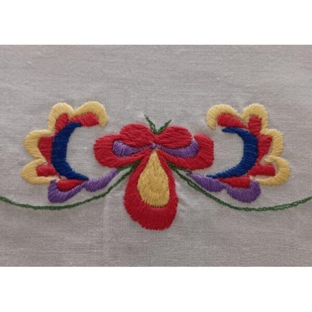 Vintage Scandinavian Embroidered Table Runner Norway Flower Tray Doily